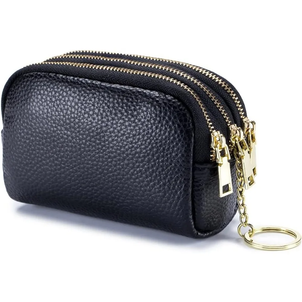 3 Zippered Genuine Leather Coin Purse Triple Capacity Change Pouch Little Travel Wallet With Key Ring for Women 
3 Zippered Genuine Leather Coin Purse Triple Capacity Change Pouch Little Travel Wallet With Key Ring for Women