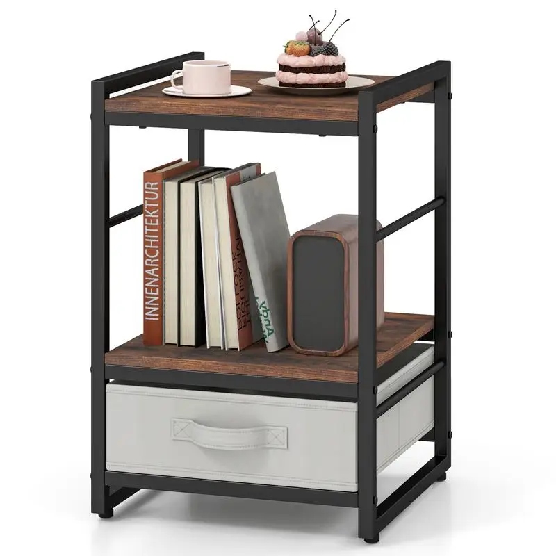 Nightstand Industrial Bedside Table with Open Storage Shelf and Fabric Drawer-Rustic Brown
Nightstand Industrial Bedside Table with Open Storage Shelf and Fabric Drawer-Rustic Brown
