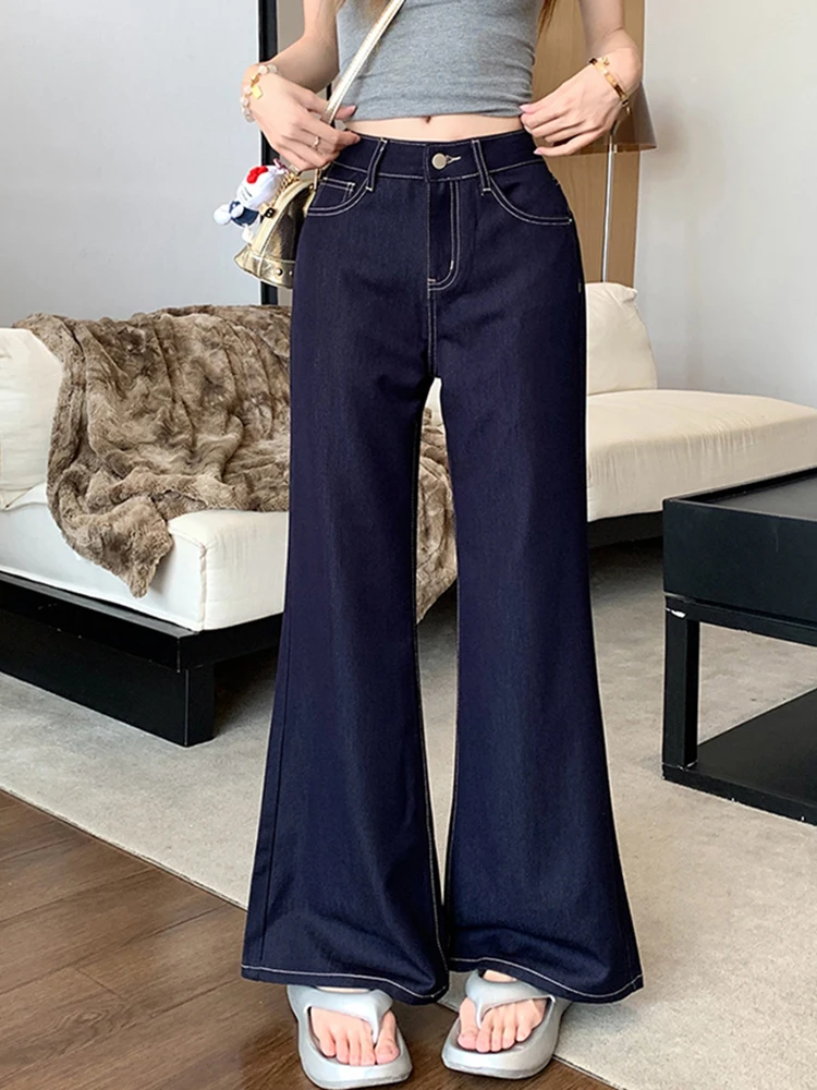 Korean Style Deep Blue Micro Flared Jeans Women's High Waisted Slim Fit Denim Trousers Vintage Zipper Straight Leg Pants
Korean Style Deep Blue Micro Flared Jeans Women's High Waisted Slim Fit Denim Trousers Vintage Zipper Straight Leg Pants