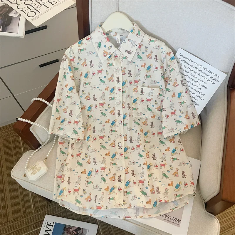 Dog Print Korean Style Women Shirt Ladies Tops and Blouses Summer Short Sleeve Shirts Elegant Women Chiffon Blouse
Dog Print Korean Style Women Shirt Ladies Tops and Blouses Summer Short Sleeve Shirts Elegant Women Chiffon Blouse