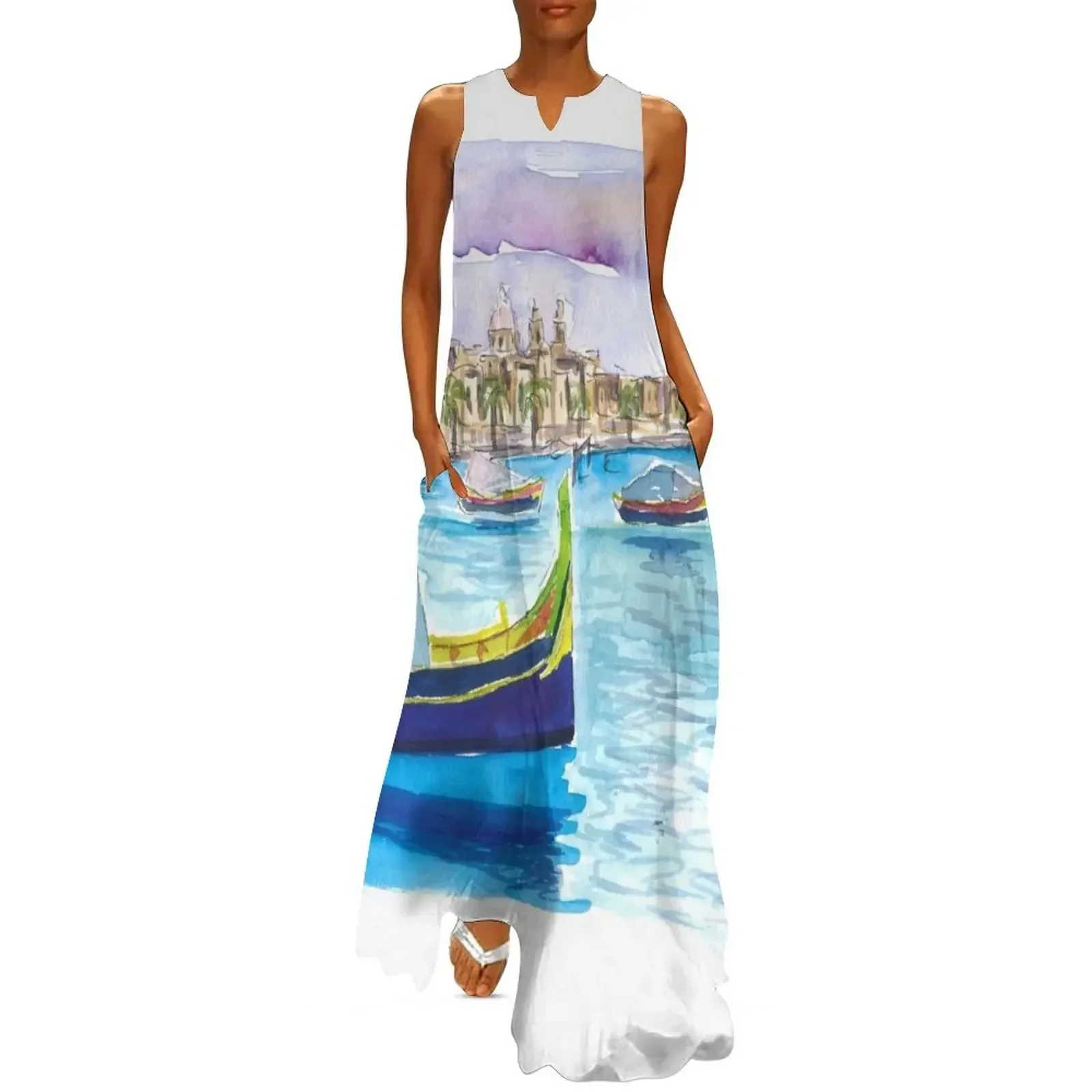Marsaxlokk Picturesque fishing village scene in Malta Long Dress luxury woman evening dress Dress
Marsaxlokk Picturesque fishing village scene in Malta Long Dress luxury woman evening dress Dress