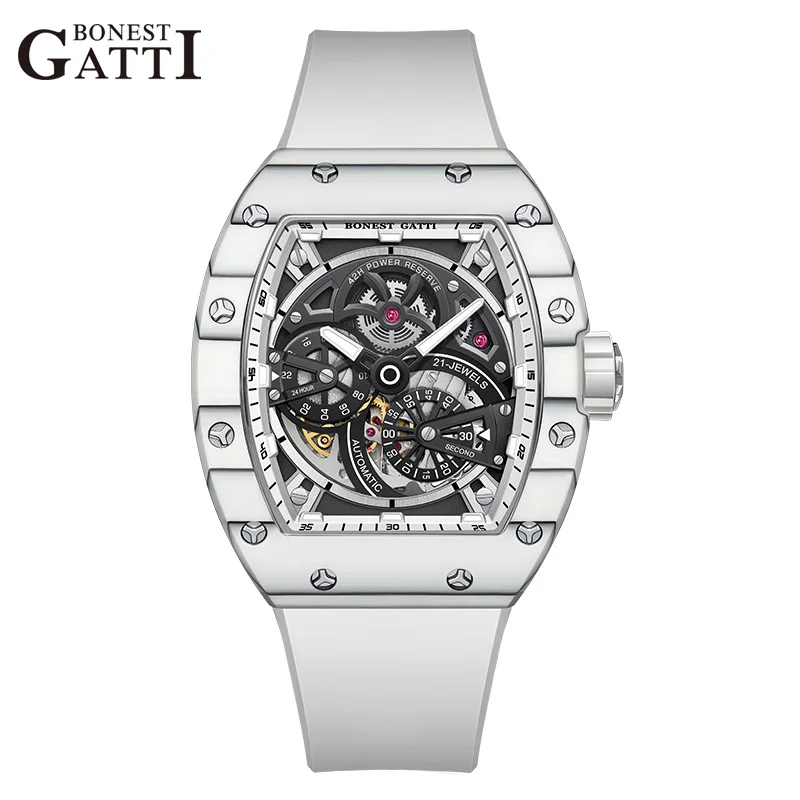 BONEST GATTI Механические часы с автоматическим механизмом Корпус из углеродного волокна Tonneau Светящийся циферблат Часы с резиновым ремешком для мужчин
BONEST GATTI Механические часы с автоматическим механизмом Корпус из углеродного волокна Tonneau Светящийся циферблат Часы с резиновым ремешком для мужчин