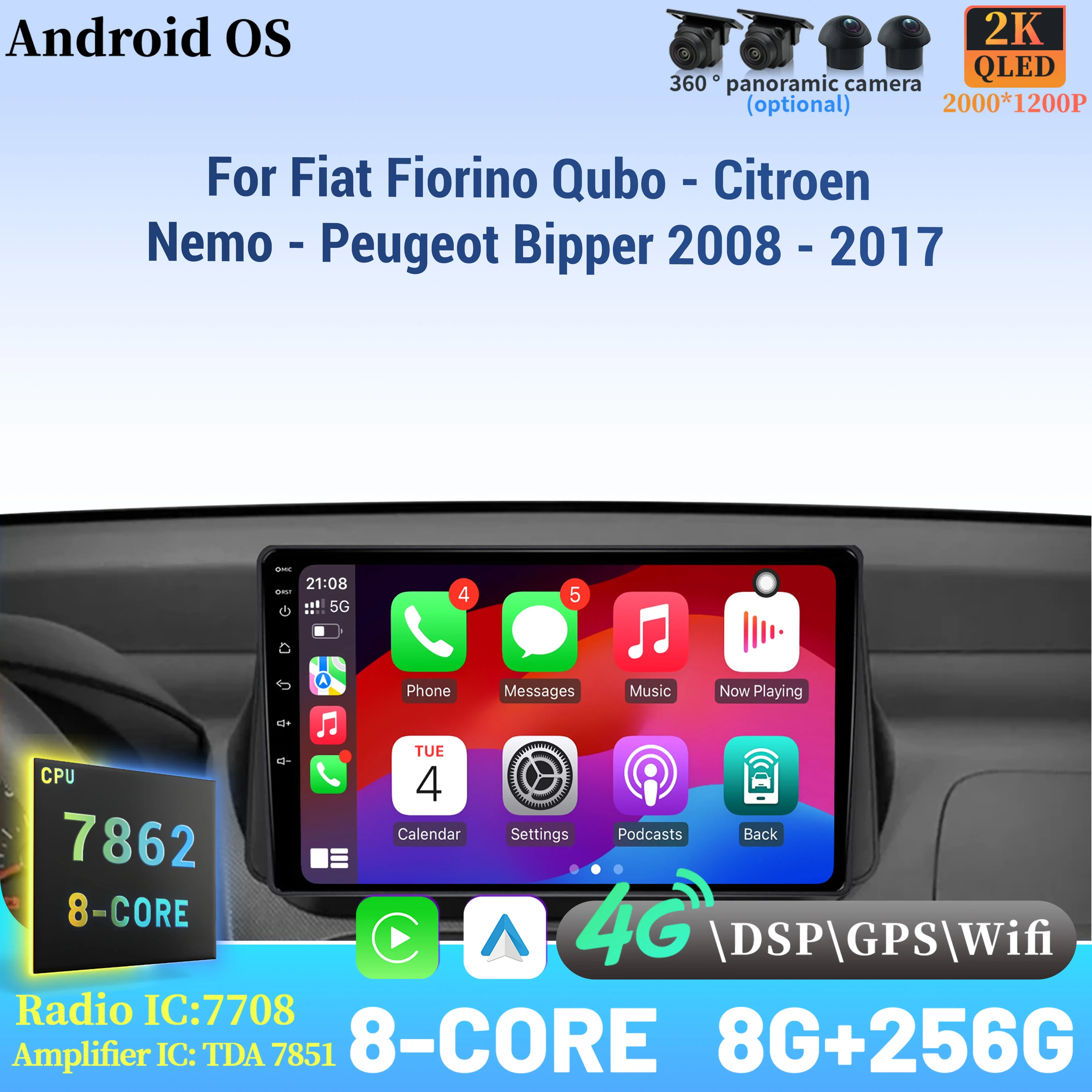 For Fiat Fiorino Qubo-Citroen Nemo-Peugeot Bipper 2008-2017 Wireless BT CarPlay Android 14 Radio Car Multimedia Player Screen
For Fiat Fiorino Qubo-Citroen Nemo-Peugeot Bipper 2008-2017 Wireless BT CarPlay Android 14 Radio Car Multimedia Player Screen