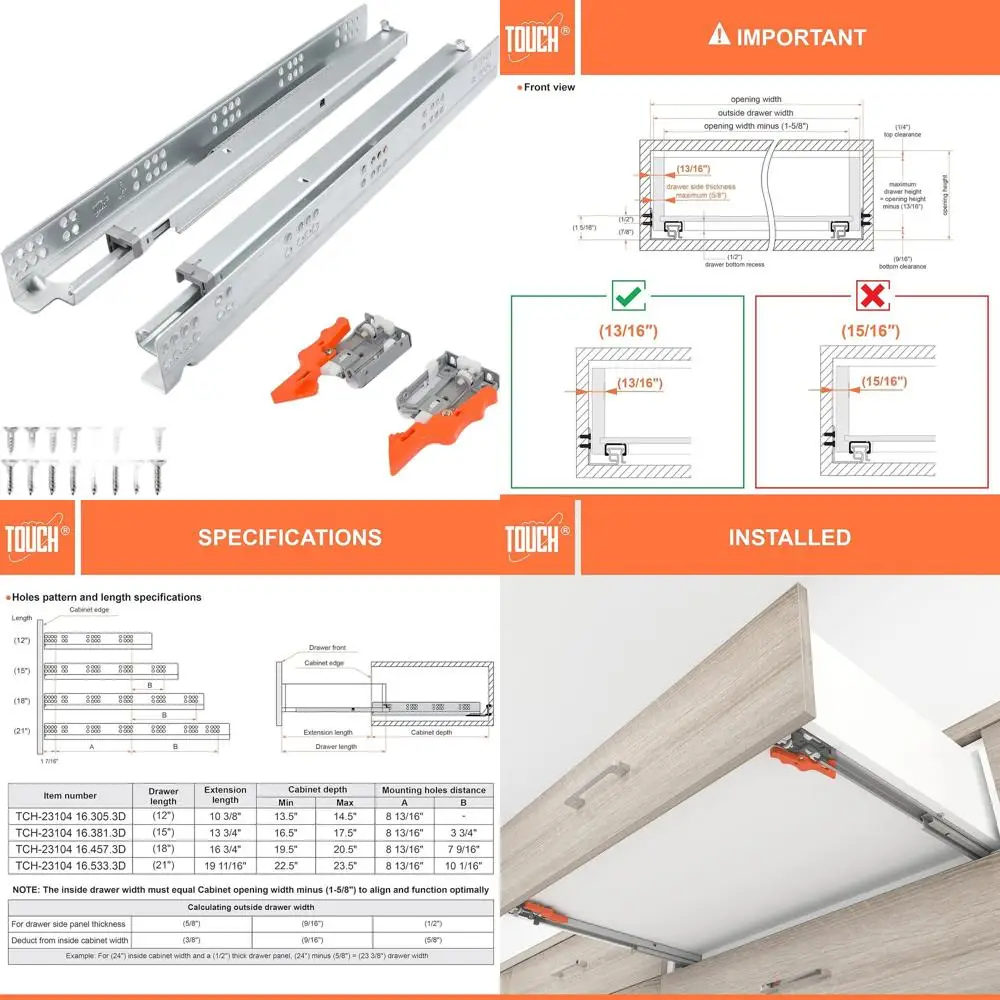 15 Inch 381mm Undermount Slides with Self-Close, Concealed Track, Bottom Mount, 75 LB Capacity, 3D Adjustable Lock
15 Inch 381mm Undermount Slides with Self-Close, Concealed Track, Bottom Mount, 75 LB Capacity, 3D Adjustable Lock