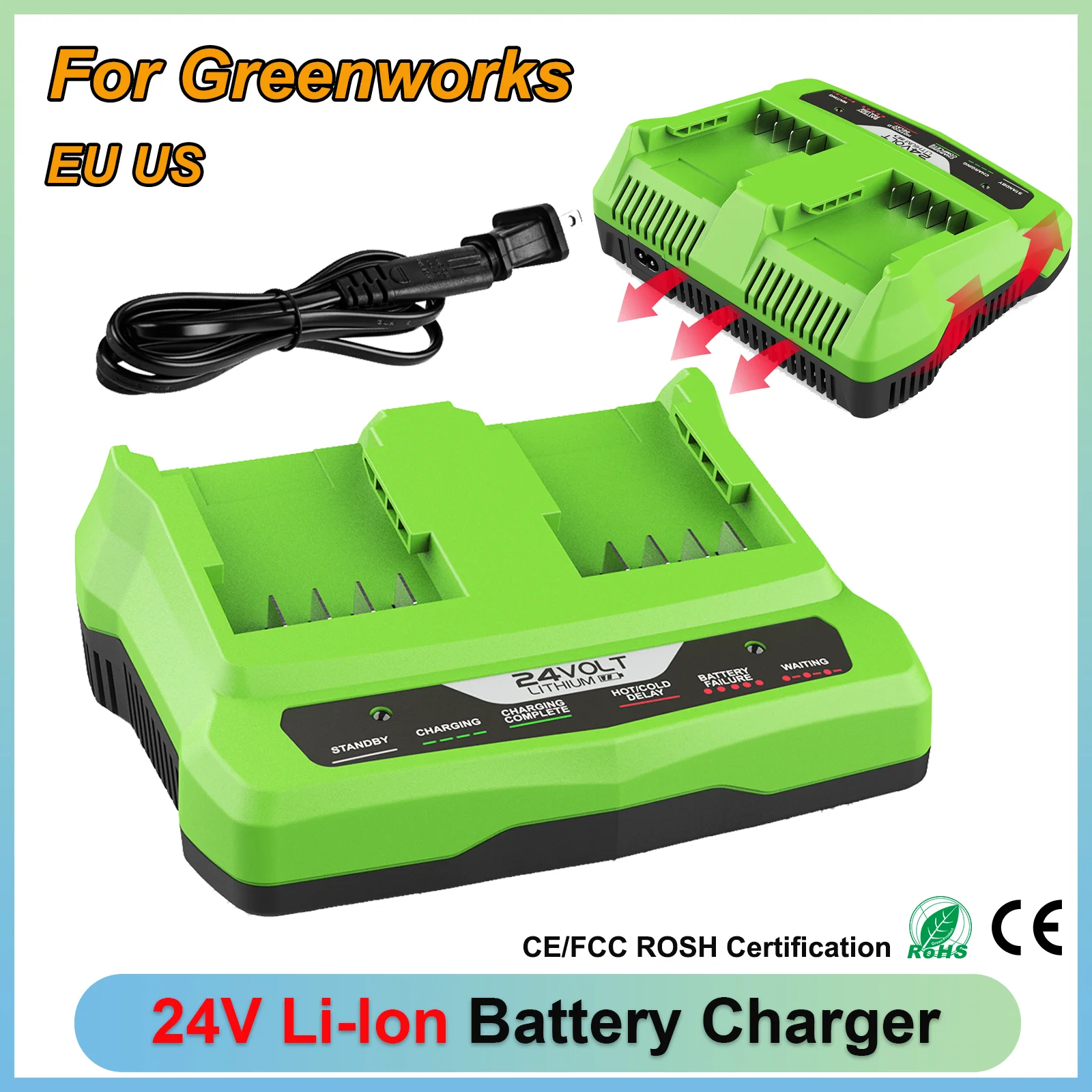 For Greenworks 24V Charger Dual port 2A Lithium Battery Charger Compatible for Greenworks 24V Li-ion battery
For Greenworks 24V Charger Dual port 2A Lithium Battery Charger Compatible for Greenworks 24V Li-ion battery