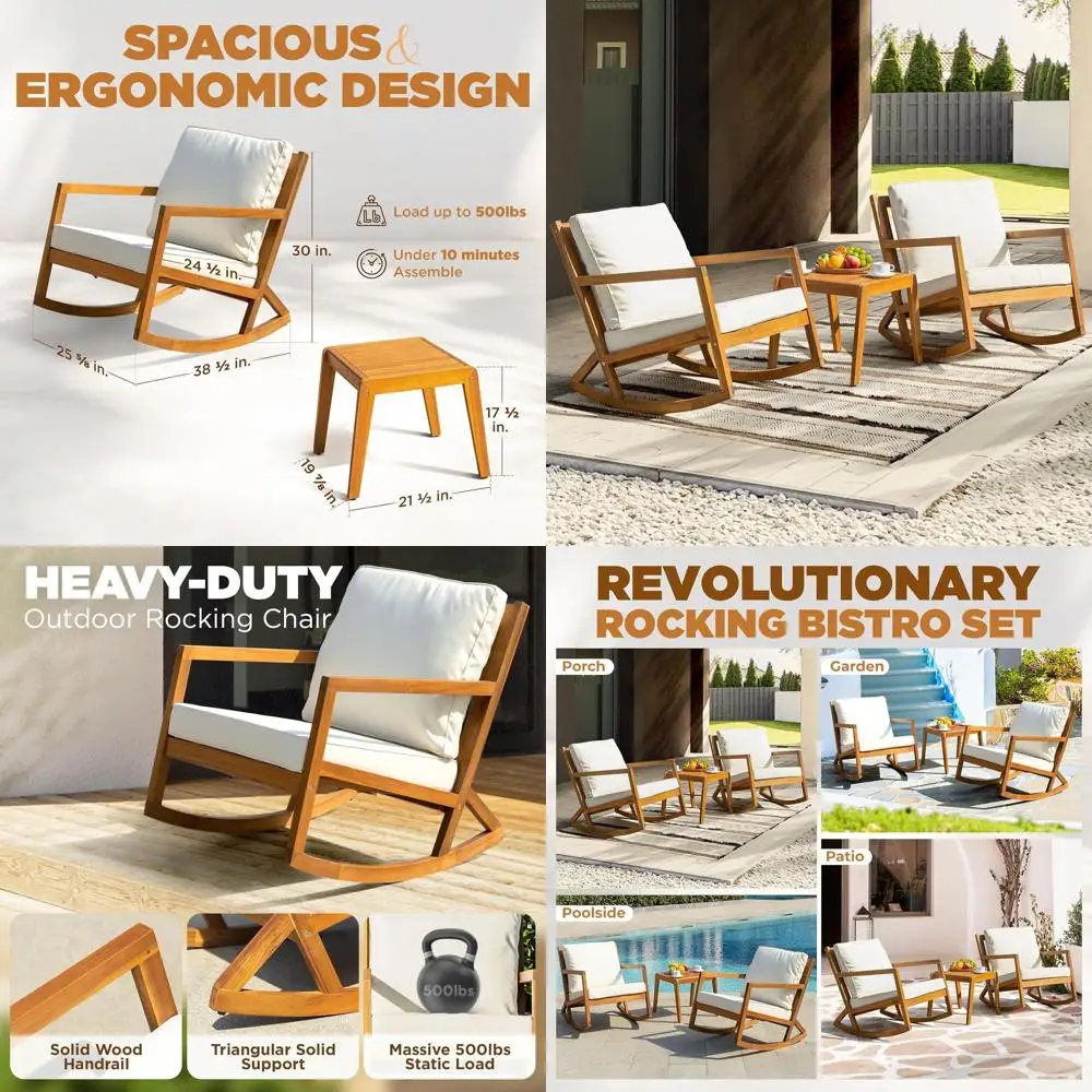 Durable Wooden 400lb Capacity Patio Rocking Chair Set, 3-Piece Outdoor Bistro
Durable Wooden 400lb Capacity Patio Rocking Chair Set, 3-Piece Outdoor Bistro