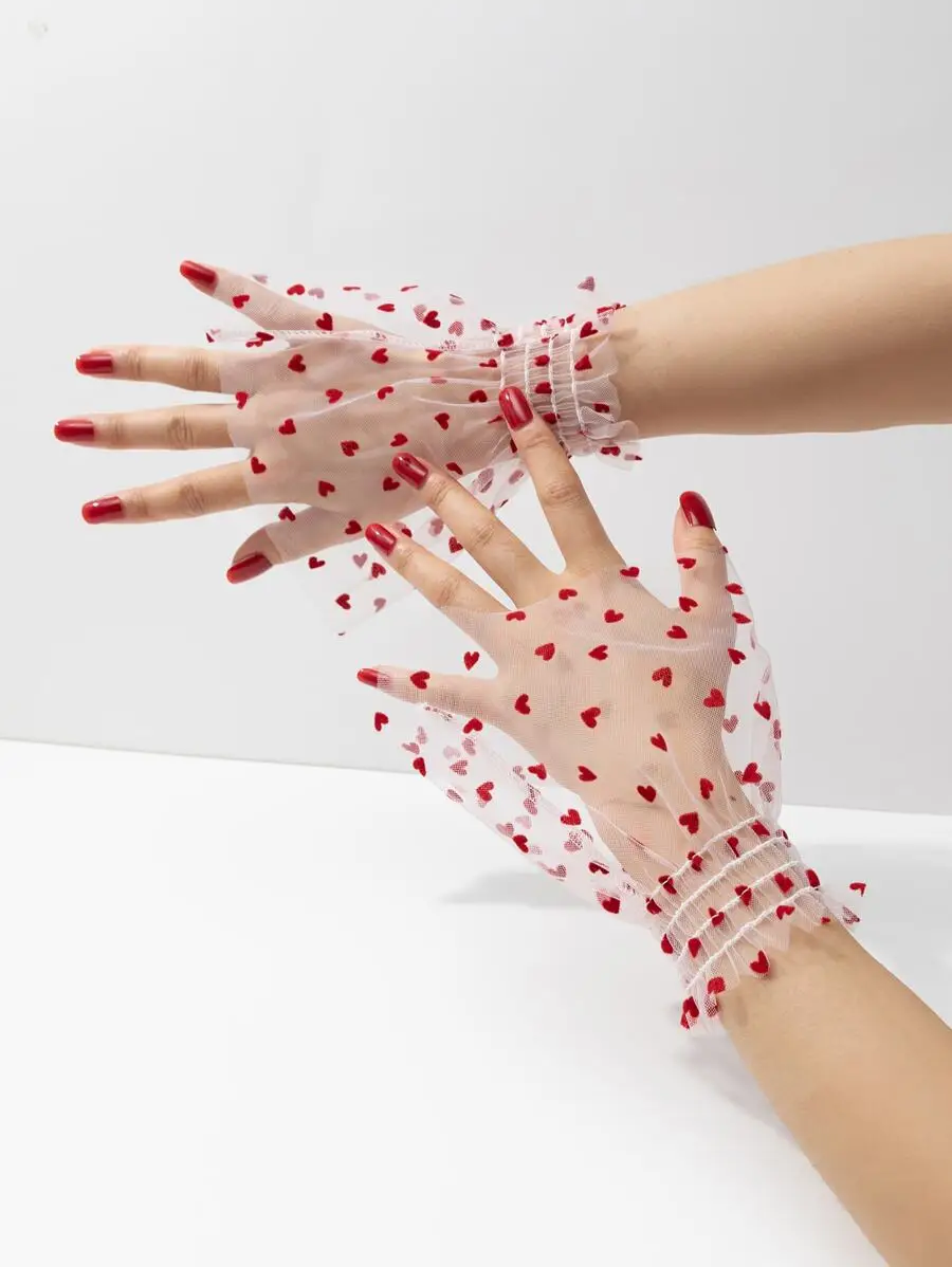 Elegant Red Heart Print Sheer Tulle Fingerless Gloves For Women Valentines Day
Elegant Red Heart Print Sheer Tulle Fingerless Gloves For Women Valentines Day