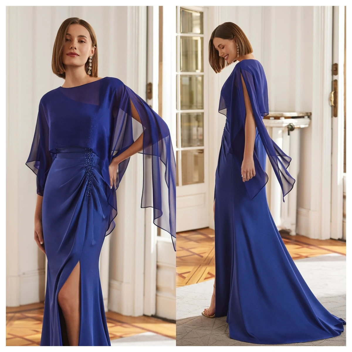 Customized Temperament Navy Blue Satin Evening Dress V-Neck Half Sleeves Bespoke Occasion Gowns Vestido De Festa Crystal Soft
Customized Temperament Navy Blue Satin Evening Dress V-Neck Half Sleeves Bespoke Occasion Gowns Vestido De Festa Crystal Soft