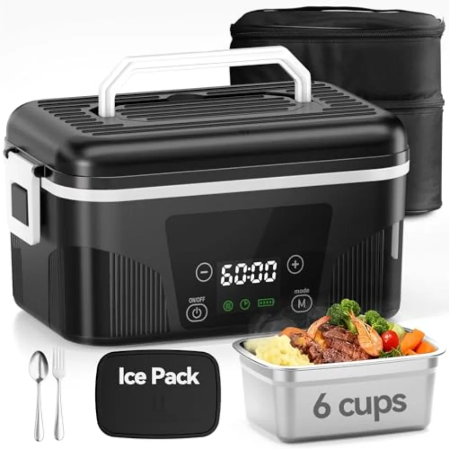 Portable rechargeable heated lunch box for work and travel, stainless steel body, matte black finish, 6-cup leak-proof design w
Portable rechargeable heated lunch box for work and travel, stainless steel body, matte black finish, 6-cup leak-proof design w