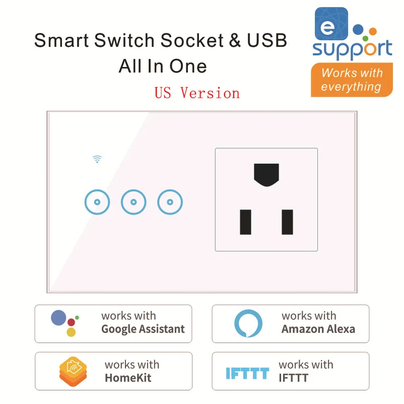 Smart home Ewelink 1/2/3 gang Multi-function integrated wall WiFi smart switch socket workswith Google/Alexa
Smart home Ewelink 1/2/3 gang Multi-function integrated wall WiFi smart switch socket workswith Google/Alexa