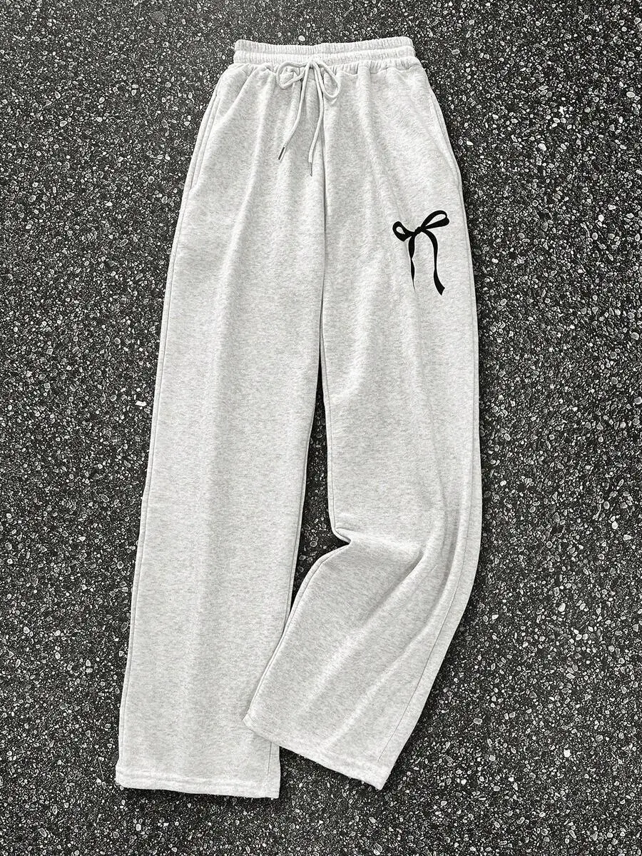 Women's Gray Wide-Leg Sweatpants with Bowknot Print, Drawstring Waist, Casual Loose Fit
Women's Gray Wide-Leg Sweatpants with Bowknot Print, Drawstring Waist, Casual Loose Fit