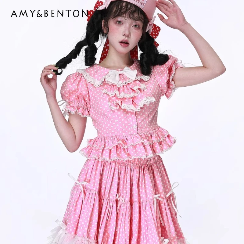 Japanese Retro Pink Polka Dot Doll Collar Women's Shirt Original Design Bow Lace Cute Sweet Lolita Puff Sleeve Shirts Ladies
Japanese Retro Pink Polka Dot Doll Collar Women's Shirt Original Design Bow Lace Cute Sweet Lolita Puff Sleeve Shirts Ladies