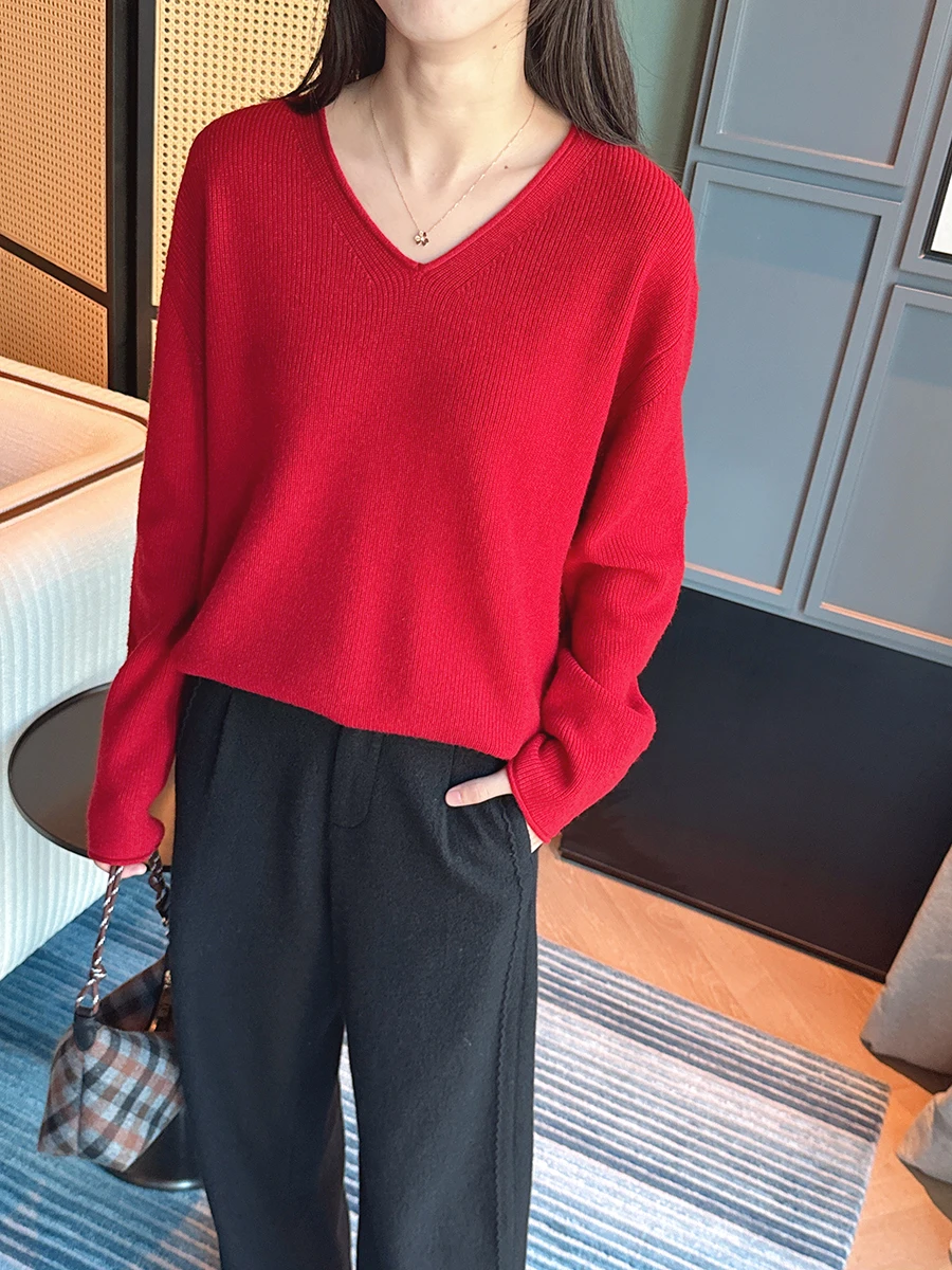 Ele Red Knitted Wool Sweater V-Ne Long Sve Festive Aosphere New Year's Date Invitation Thiened Winter Women's Fa...
Ele Red Knitted Wool Sweater V-Ne Long Sve Festive Aosphere New Year's Date Invitation Thiened Winter Women's Fa...