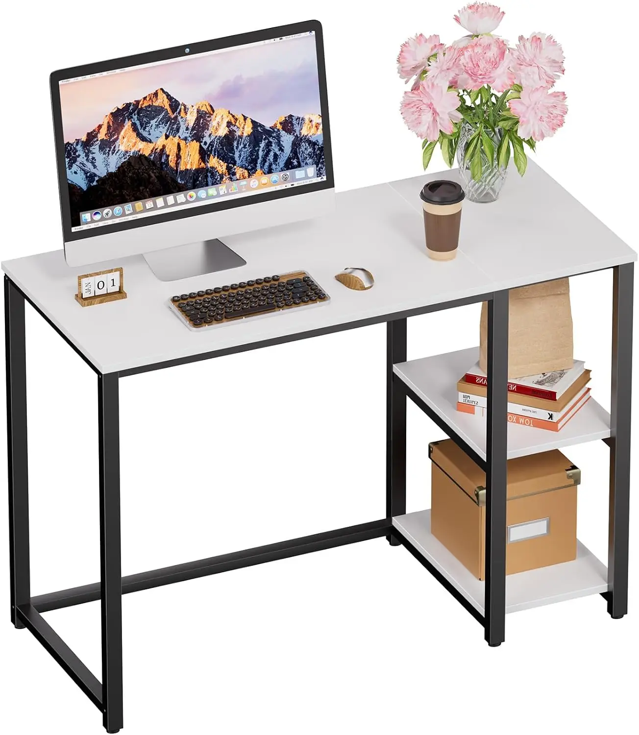 40-inch Cream White Computer Desk with Shelves, Sturdy Small Gaming Table for Bedroom or Office Furniture
40-inch Cream White Computer Desk with Shelves, Sturdy Small Gaming Table for Bedroom or Office Furniture