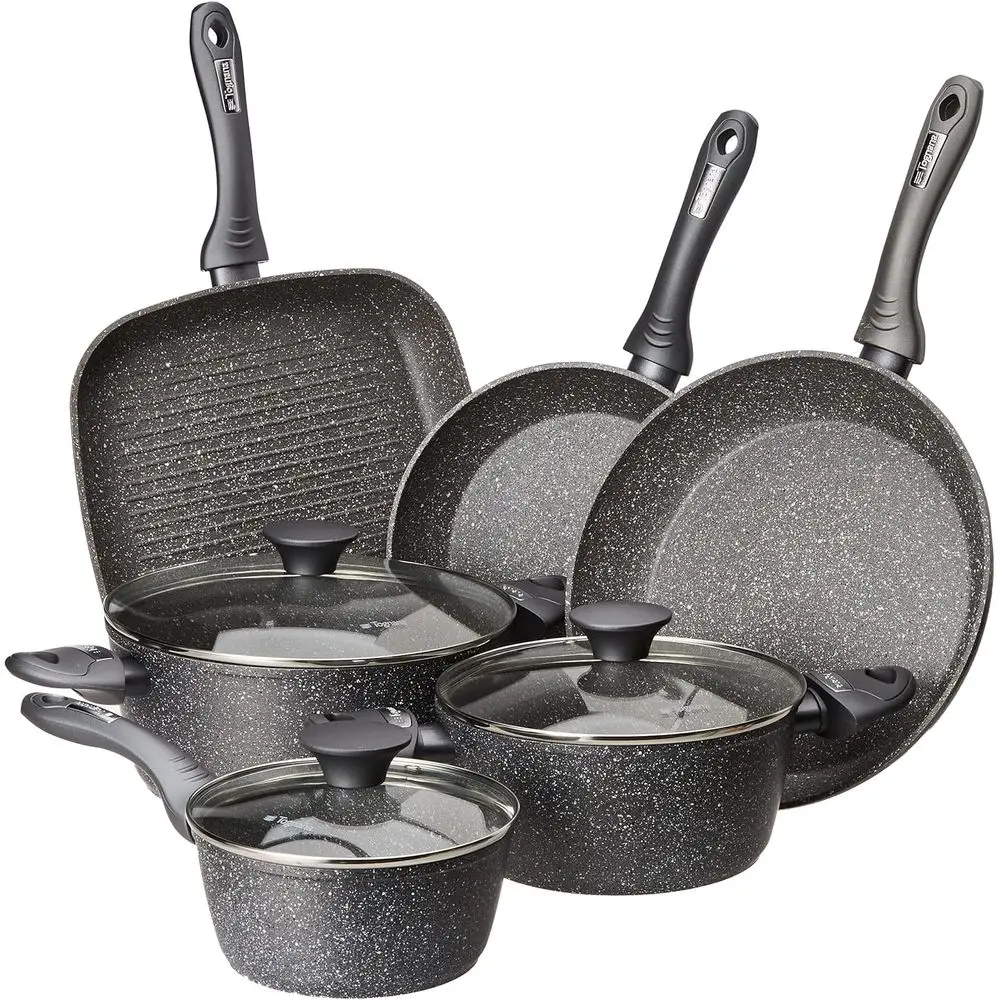 Aluminum 3-Sauteuse, 2-Pan, 1-Grill, 3-Lid Cookware Set, Grey, 9 Pieces
Aluminum 3-Sauteuse, 2-Pan, 1-Grill, 3-Lid Cookware Set, Grey, 9 Pieces