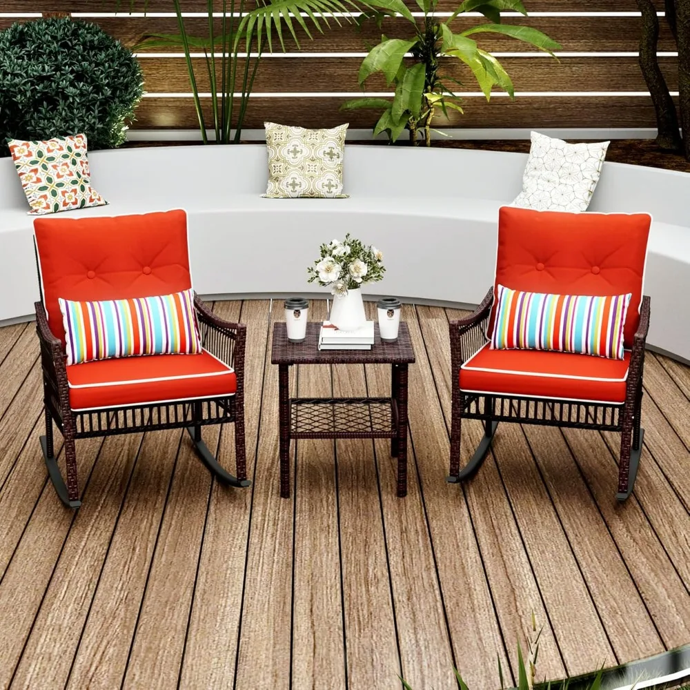 3-Piece Patio Set: 2 Outdoor Rocking Chairs + Wicker Conversation Set with Coffee Table
3-Piece Patio Set: 2 Outdoor Rocking Chairs + Wicker Conversation Set with Coffee Table