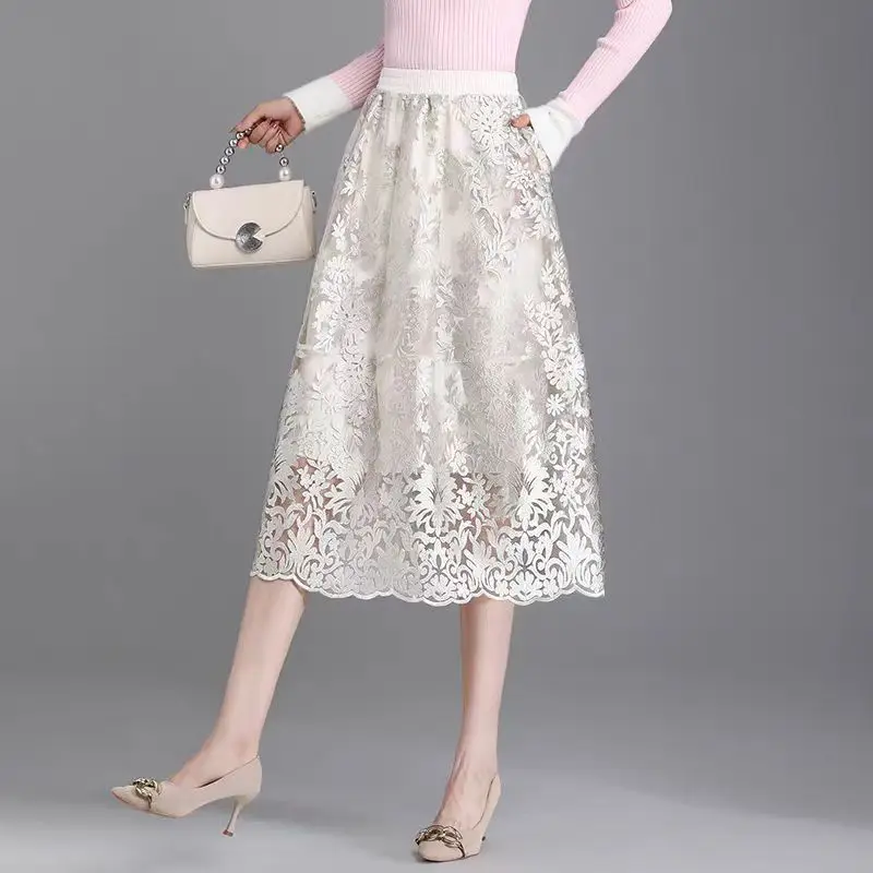 2025 Spring Summer Women High Waisted Embroidery Lace A Line Elegant Beige Skirt , Fashion Skirts for Woman Clothing
2025 Spring Summer Women High Waisted Embroidery Lace A Line Elegant Beige Skirt , Fashion Skirts for Woman Clothing