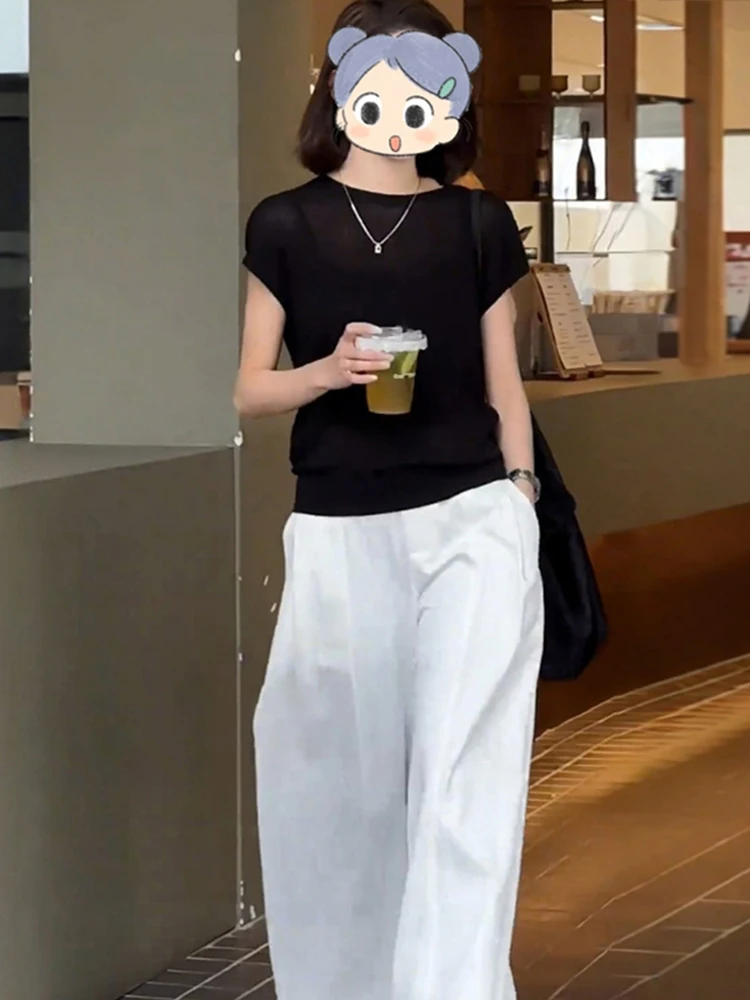 Fashionable Black Short Sleeve Top And High Waist Wide Leg Pants Two Piece Set for Women Summer 2026 Korean Style Versatile E...
Fashionable Black Short Sleeve Top And High Waist Wide Leg Pants Two Piece Set for Women Summer 2026 Korean Style Versatile E...