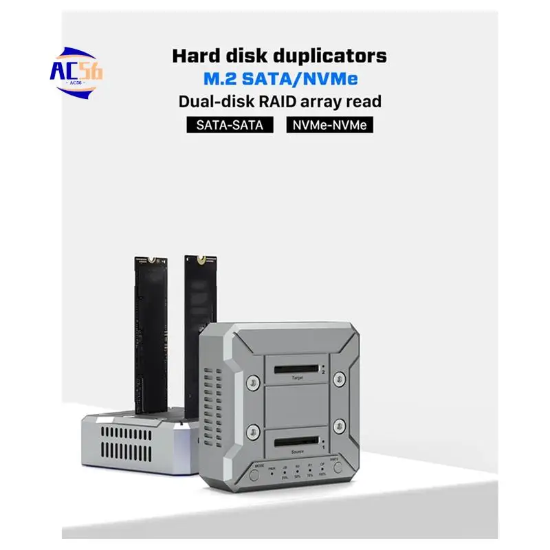 AC56-Dual Bay M.2 Nvme/Nvme SSD Hard Disk RAID10 Docking Station Offline Clone M.2 SSD Duplicator Fan Cooling Array
AC56-Dual Bay M.2 Nvme/Nvme SSD Hard Disk RAID10 Docking Station Offline Clone M.2 SSD Duplicator Fan Cooling Array