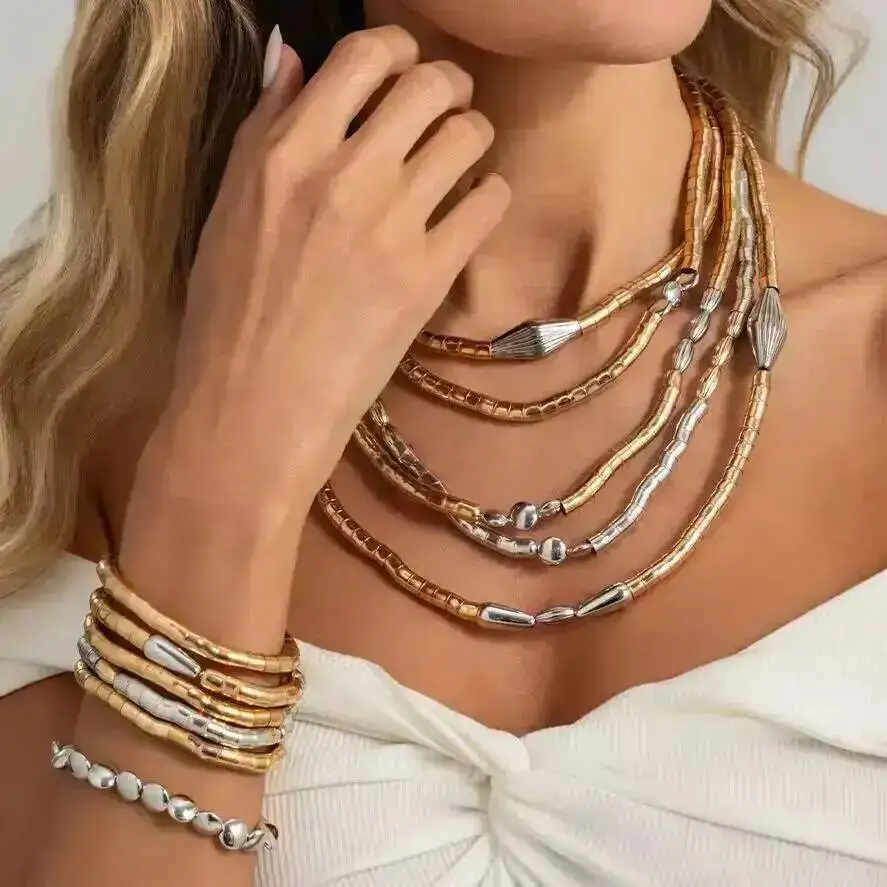 KunJoe Punk Creative MultiLayer Hand-Woven Necklace Bracelet Set Women Gold Silver Color Stacking CCB Beads Chain Trendy Jewelry
KunJoe Punk Creative MultiLayer Hand-Woven Necklace Bracelet Set Women Gold Silver Color Stacking CCB Beads Chain Trendy Jewelry