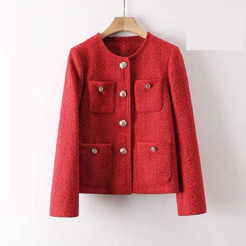 2025 Autumn Winter Red Tweed Coats Female New Fashion Temperament Short Small Fragrance Jacket Korean All-Match O-Neck Outerwear
2025 Autumn Winter Red Tweed Coats Female New Fashion Temperament Short Small Fragrance Jacket Korean All-Match O-Neck Outerwear