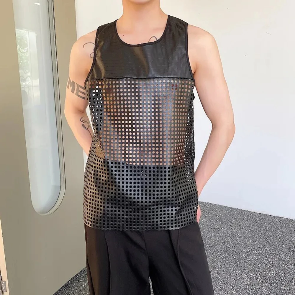 Mens Pu Leather Hollow Mesh Patchwork Casual Vest Streetwear Fashion Outdoor Breathable Niche Tank Top Men'S Clothing 2026 New
Mens Pu Leather Hollow Mesh Patchwork Casual Vest Streetwear Fashion Outdoor Breathable Niche Tank Top Men'S Clothing 2026 New