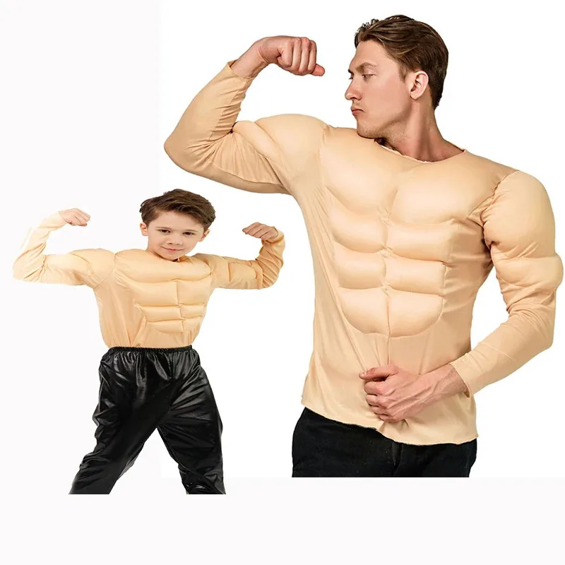 Men Boys Muscle T-shirt Role Playing False Chest Muscle Abdominal Kids Funny Costume Tshirt Performance Stage Halloween Clothing
Men Boys Muscle T-shirt Role Playing False Chest Muscle Abdominal Kids Funny Costume Tshirt Performance Stage Halloween Clothing
