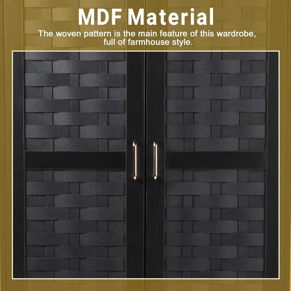 Armoire Wardrobe Closet with 2 Woven Doors, Wardrobe Cabinet with 2 Storage Drawers and Hanging Rail, Freestanding, Customized
Armoire Wardrobe Closet with 2 Woven Doors, Wardrobe Cabinet with 2 Storage Drawers and Hanging Rail, Freestanding, Customized