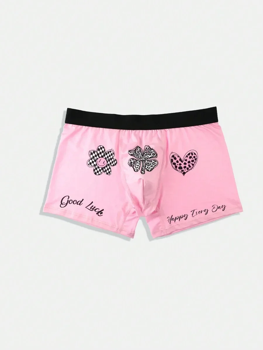 Men Pink Boxer Briefs With Cartoon Flower Clover Heart Print And Lettering
Men Pink Boxer Briefs With Cartoon Flower Clover Heart Print And Lettering