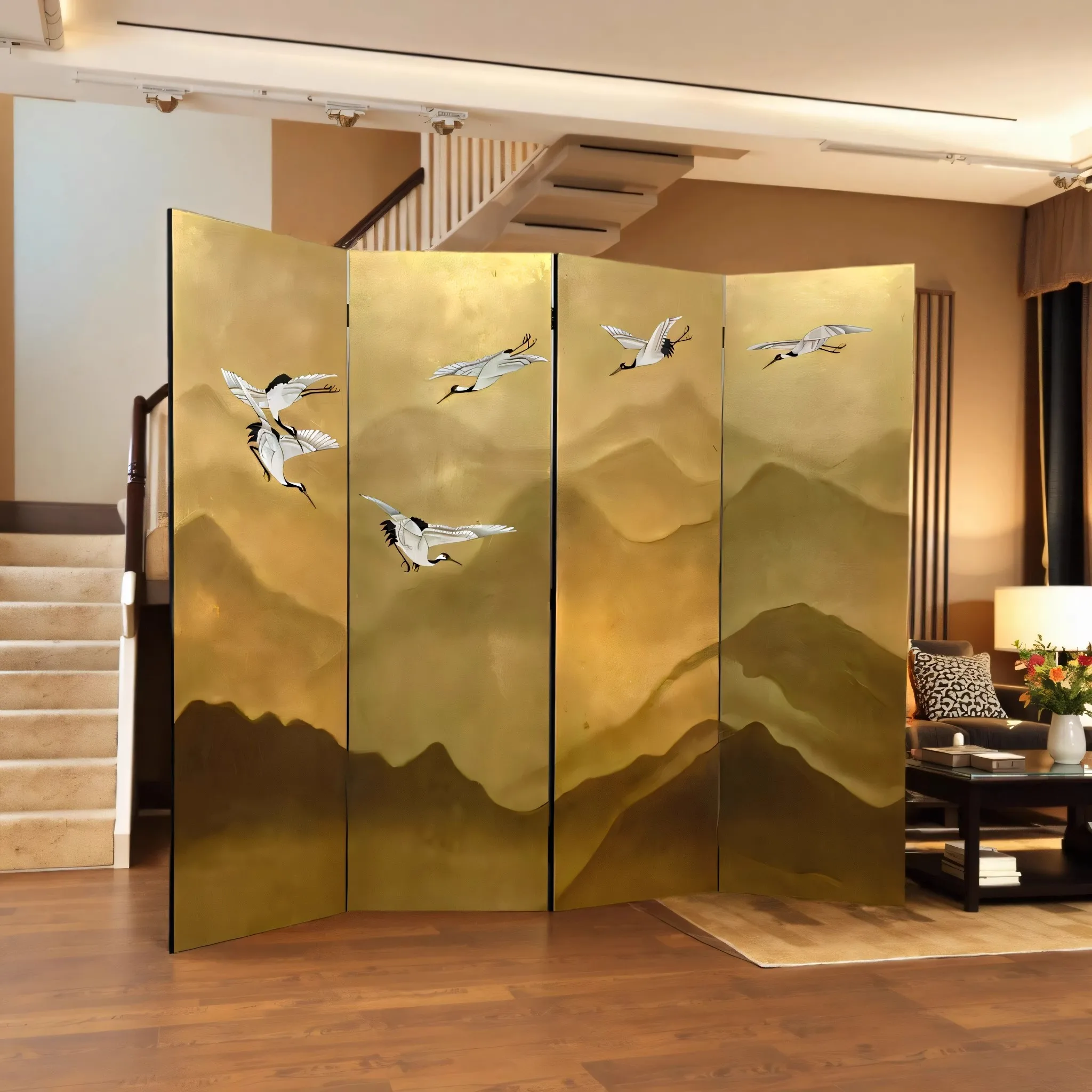 !@Japanese White Crane Gold Mountain Painting Decoration Wood Room Partition with Gold Leaf Screen Living Room Furniture
!@Japanese White Crane Gold Mountain Painting Decoration Wood Room Partition with Gold Leaf Screen Living Room Furniture