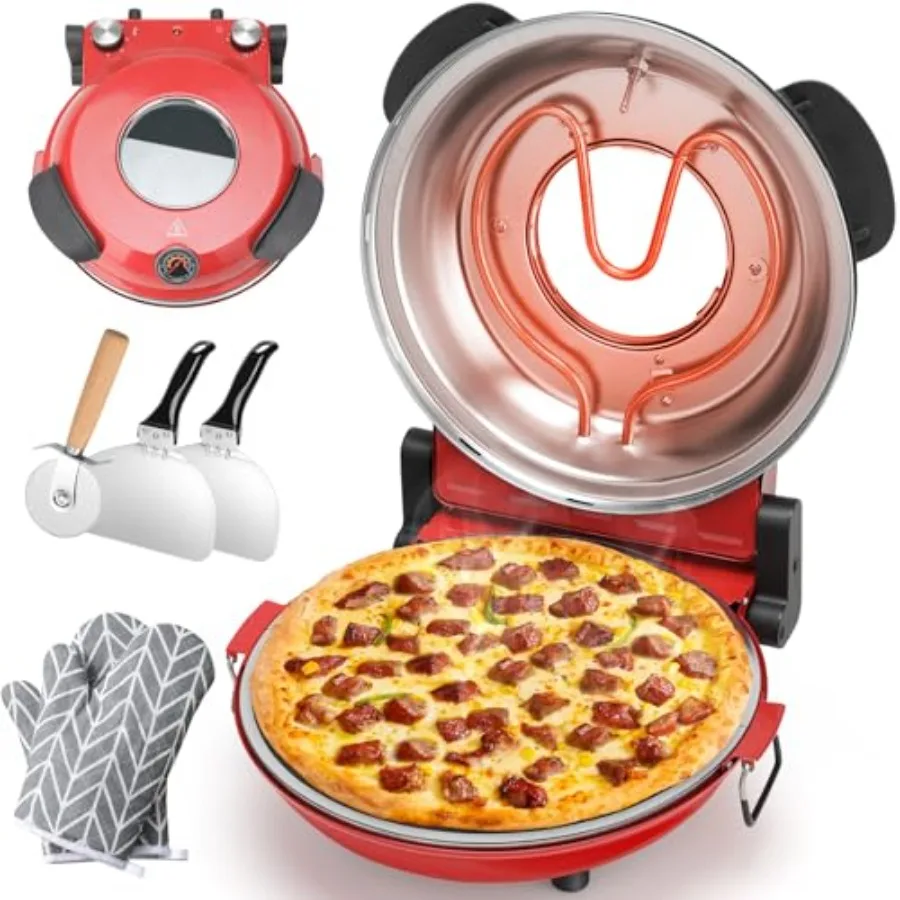Pizza Oven Indoor 12-Inch, Countertop Glazed Ceramic Stone Pizza maker with Adjustable Timer, 1200W Heat up to 800°F, Electric
Pizza Oven Indoor 12-Inch, Countertop Glazed Ceramic Stone Pizza maker with Adjustable Timer, 1200W Heat up to 800°F, Electric