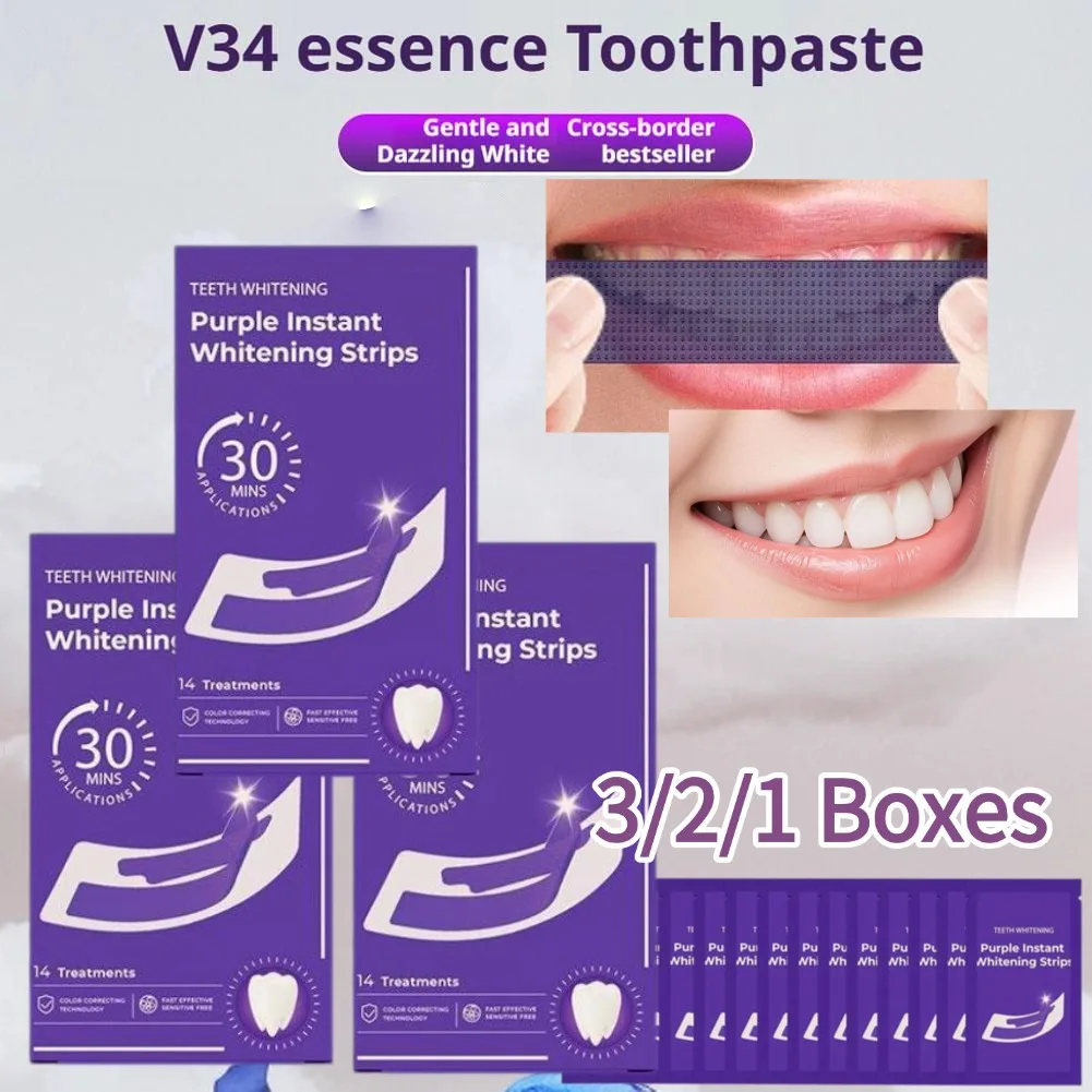 3/2/1 Boxes V34 Purple Essence Teeth Whitening Strips Fresh Breath & Remove Stains Brightening Stickers Teeth Whitening Product
3/2/1 Boxes V34 Purple Essence Teeth Whitening Strips Fresh Breath & Remove Stains Brightening Stickers Teeth Whitening Product