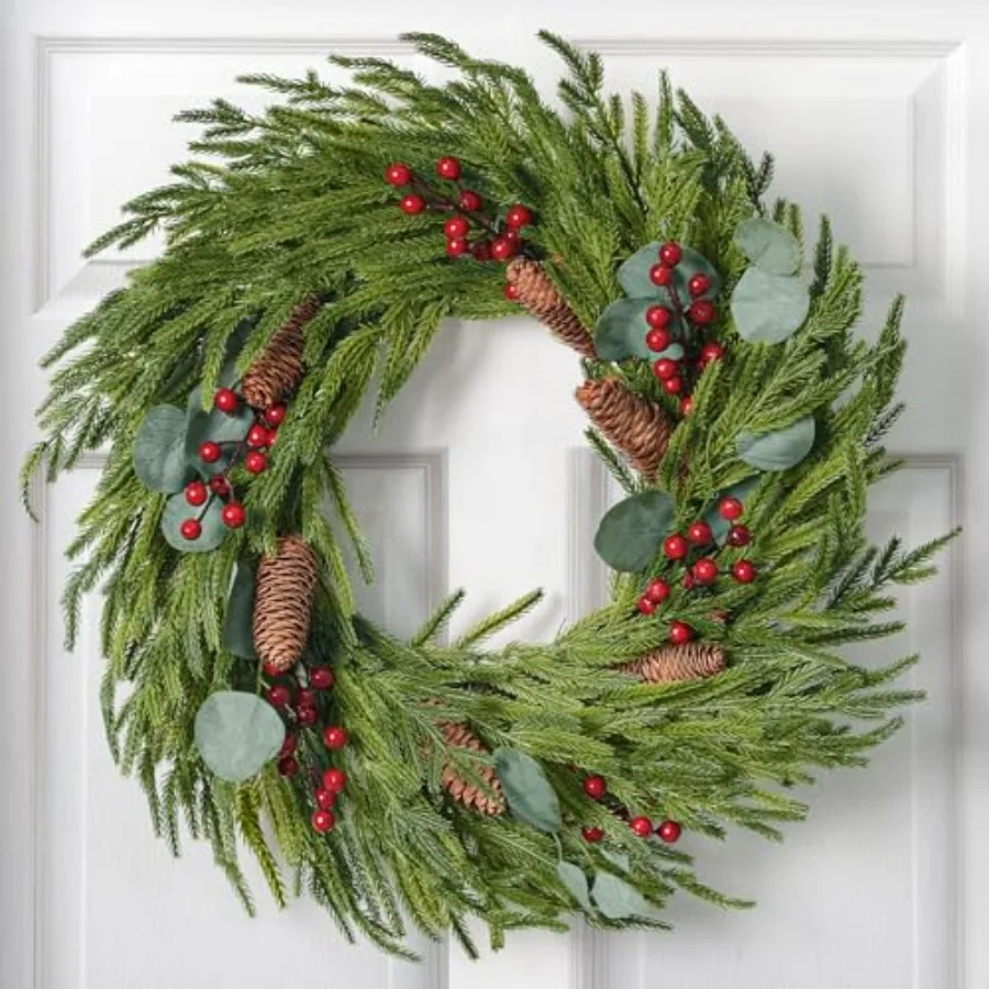 Christmas Decorations - 22 Inch Artificial Norfolk Pine Christmas Wreath with Pine Cones Eucalyptus and Red Berries Perfect for
Christmas Decorations - 22 Inch Artificial Norfolk Pine Christmas Wreath with Pine Cones Eucalyptus and Red Berries Perfect for
