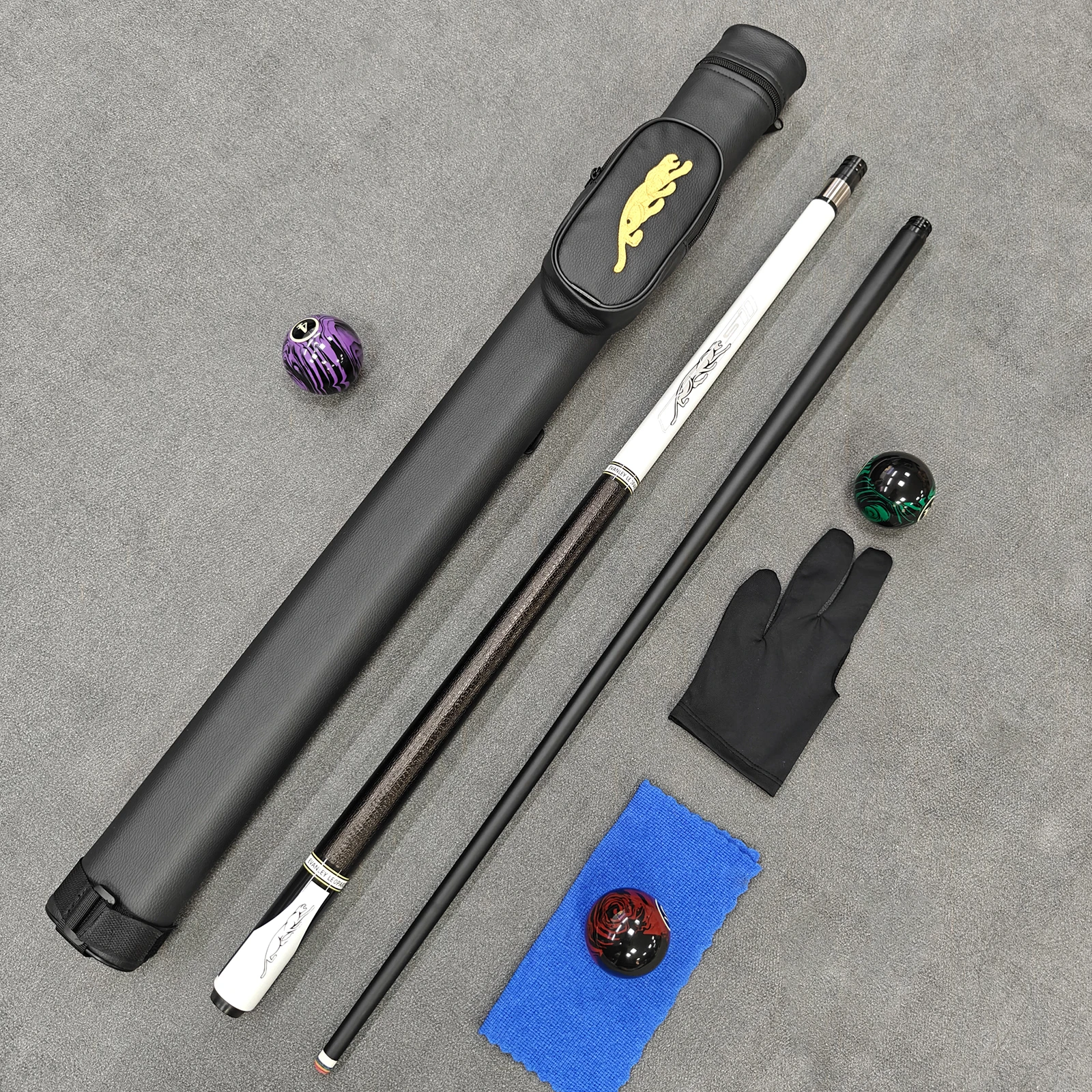 Premium Leopard Carbon Fiber Pool Cue 12.5mm Tip Full Set with Leopard Logo Leather Cue Case & All Billiard Accessories
Premium Leopard Carbon Fiber Pool Cue 12.5mm Tip Full Set with Leopard Logo Leather Cue Case & All Billiard Accessories