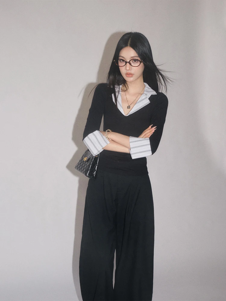 Женская модная блузка Olivia Duo Slim Fit в полоску, корейский стиль, черно-белая, с воротником и рукавом три четверти
Женская модная блузка Olivia Duo Slim Fit в полоску, корейский стиль, черно-белая, с воротником и рукавом три четверти
