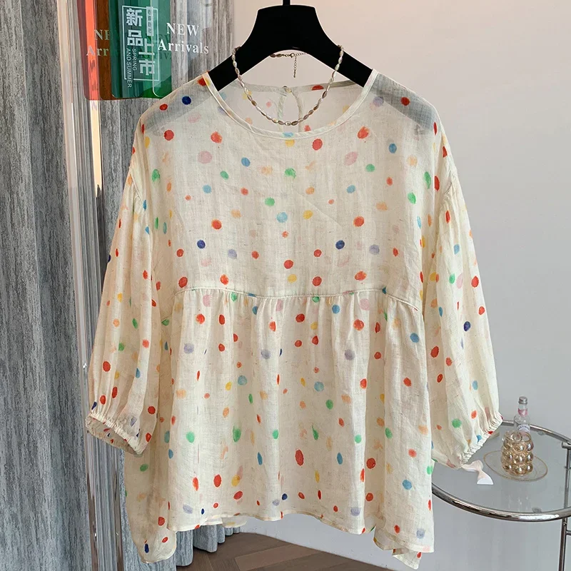 Summer New Blouse Women Japanese Style O Neck Half Sleeve Colorful Polka Dot Shirt Patchwork Loose Casual Female Tops
Summer New Blouse Women Japanese Style O Neck Half Sleeve Colorful Polka Dot Shirt Patchwork Loose Casual Female Tops