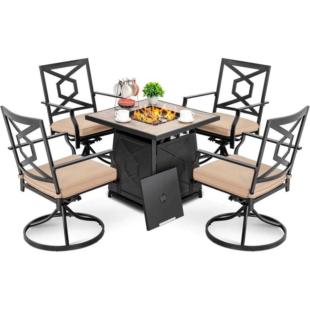 5-Piece Patio urniture Set with ire Pit Table, 28'' 50,000 Propane Gas Cabinet ire Pit Table with Cover and 4 Dining Swivel Chai
5-Piece Patio urniture Set with ire Pit Table, 28'' 50,000 Propane Gas Cabinet ire Pit Table with Cover and 4 Dining Swivel Chai