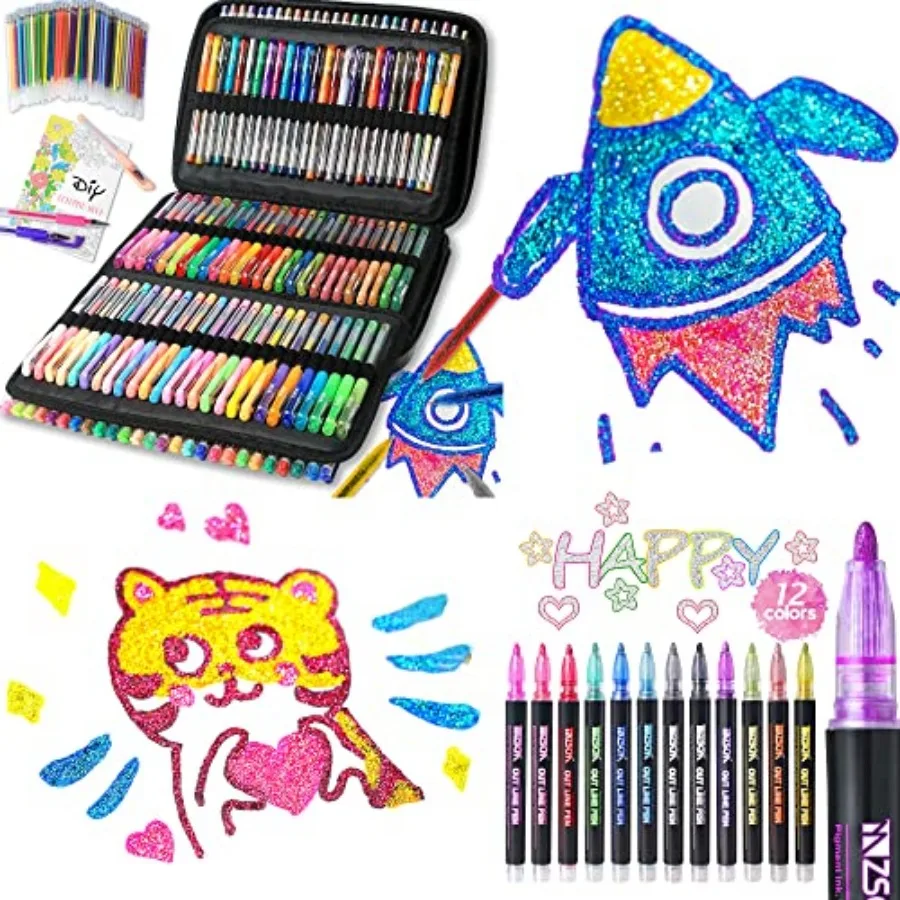 ZSCM 320 Pack Glitter Gel Pens and ZSCM Super Squiggles Outline Metallic Markers Pen
ZSCM 320 Pack Glitter Gel Pens and ZSCM Super Squiggles Outline Metallic Markers Pen