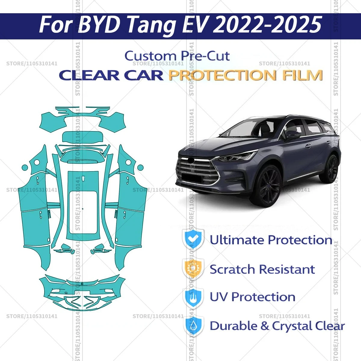Защитная пленка PPF для BYD-Tang-EV-2022-2025, предварительно вырезанная, прозрачная, профессиональная автомобильная пленка для полной оклейки кузова
Защитная пленка PPF для BYD-Tang-EV-2022-2025, предварительно вырезанная, прозрачная, профессиональная автомобильная пленка для полной оклейки кузова