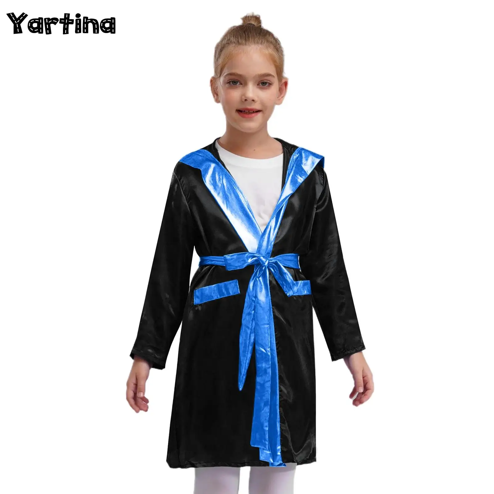 Kids Boys Metal Boxing Match Hooded Robe Kickboxing Gown Open Front Cosplay Costume Metallic Trim Satin Hooded Cloak with Belt
Kids Boys Metal Boxing Match Hooded Robe Kickboxing Gown Open Front Cosplay Costume Metallic Trim Satin Hooded Cloak with Belt