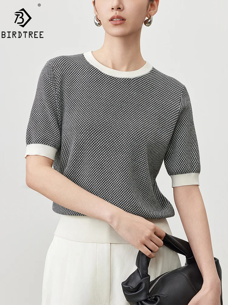 BirdTree, 58%Real Silk Elegant Knitted T-Shirt, Women Short Sleeve Plaid, OL Fashion Basic Tops, 2024 Summer New Tee T45665QM
BirdTree, 58%Real Silk Elegant Knitted T-Shirt, Women Short Sleeve Plaid, OL Fashion Basic Tops, 2024 Summer New Tee T45665QM