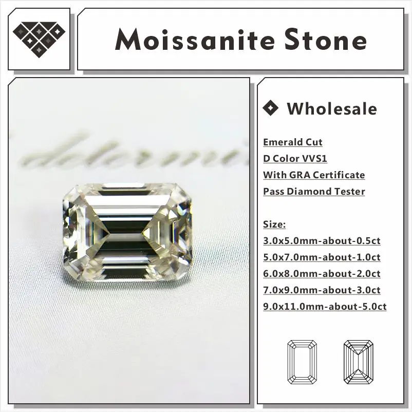 Moissanite Stone Wholesale Emerald Cut D Color VVS1 for Jewelry Making Materials Pass Diamond Tester with GRA Certificate
Moissanite Stone Wholesale Emerald Cut D Color VVS1 for Jewelry Making Materials Pass Diamond Tester with GRA Certificate