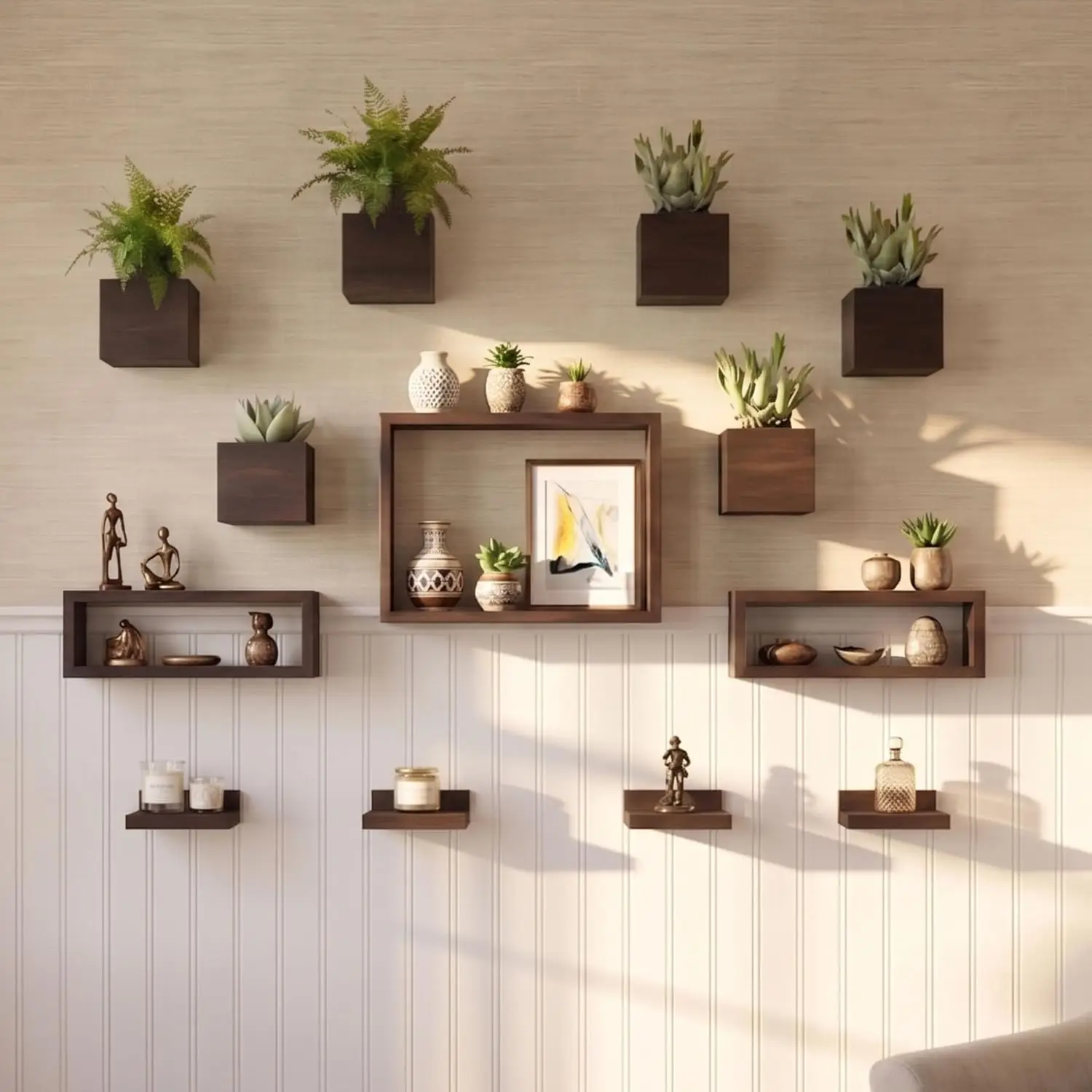 13-Piece Wooden Floating Shelves Set, Wall Mounted Plant Shelf with Planter Boxes for Indoor Plants, Decorative Display for Kitchen Bathroom Bedroom Living Room
13-Piece Wooden Floating Shelves Set, Wall Mounted Plant Shelf with Planter Boxes for Indoor Plants, Decorative Display for Kitchen Bathroom Bedroom Living Room