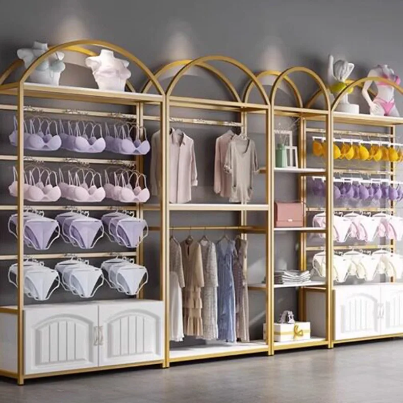 Gold Multifunctional Shelf with Hook Underwear Shelf Shopping Mall Pajamas Bra Panties Display Rack Floor Display Cabinet
Gold Multifunctional Shelf with Hook Underwear Shelf Shopping Mall Pajamas Bra Panties Display Rack Floor Display Cabinet