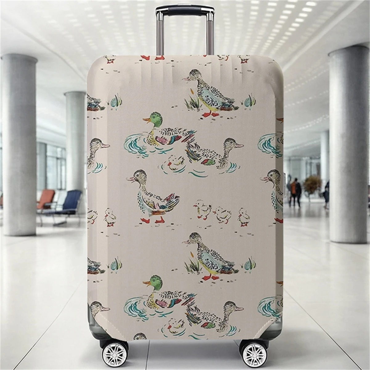 Защитный чехол для багажа с акварельным рисунком диких уток, белый, подходит для чемоданов 18-32 дюймов, с ручкой для переноски.
Защитный чехол для багажа с акварельным рисунком диких уток, белый, подходит для чемоданов 18-32 дюймов, с ручкой для переноски.