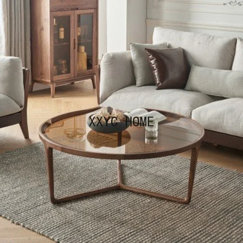 round Glass Tea Table North America Black Walnut Brown Tempered Combination Living Room Furniture Garden Table
round Glass Tea Table North America Black Walnut Brown Tempered Combination Living Room Furniture Garden Table