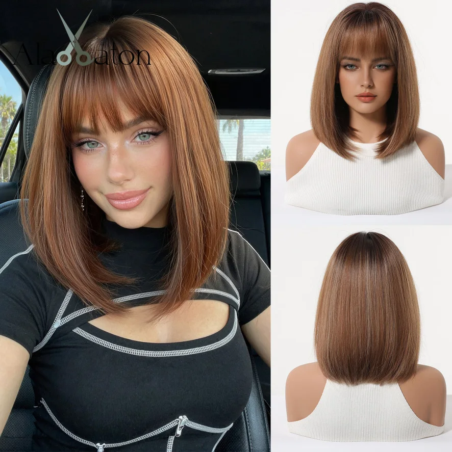 ALAN EATON Auburn Brown Bob Wig With Bangs For Women Natural Straight Synthetic Hair Wig Heat Resistant Daily Party Cosplay Use
ALAN EATON Auburn Brown Bob Wig With Bangs For Women Natural Straight Synthetic Hair Wig Heat Resistant Daily Party Cosplay Use