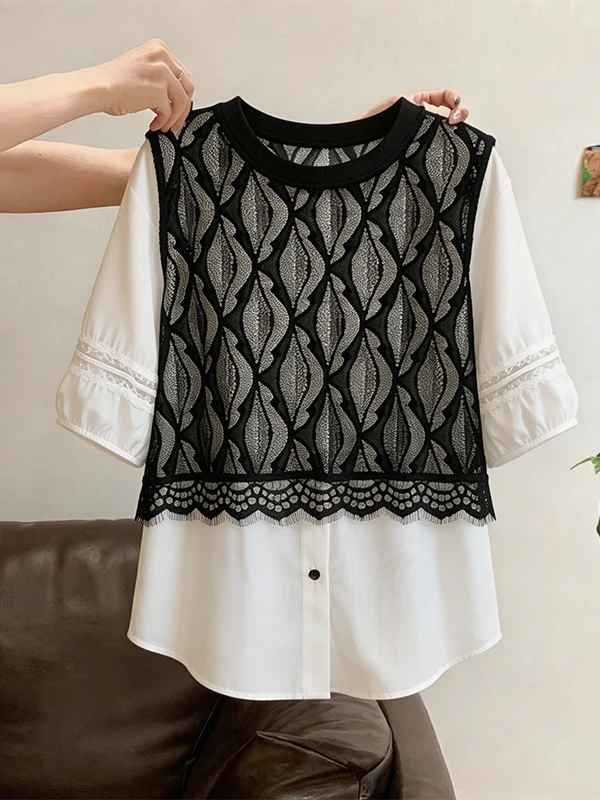 Summer New Style Beautiful Casual Loose Women's Shirt Fake Two-Piece Breathable Comfortable Korean Version round Neck Daily Wear
Summer New Style Beautiful Casual Loose Women's Shirt Fake Two-Piece Breathable Comfortable Korean Version round Neck Daily Wear