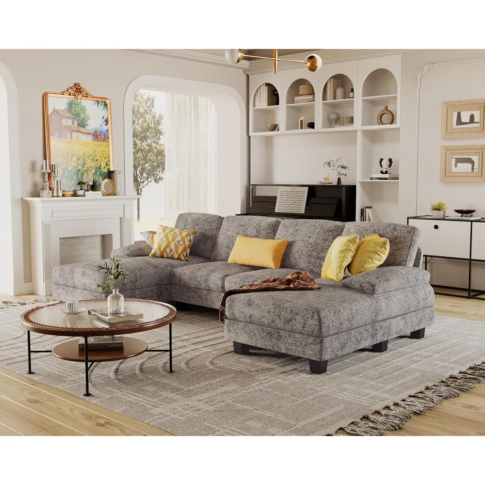 Sectional Couches for Living Room, U-Shaped Sofa Couch with Linen Fabric, 4 Seat Sofa Set with Double Chaise 
Sectional Couches for Living Room, U-Shaped Sofa Couch with Linen Fabric, 4 Seat Sofa Set with Double Chaise