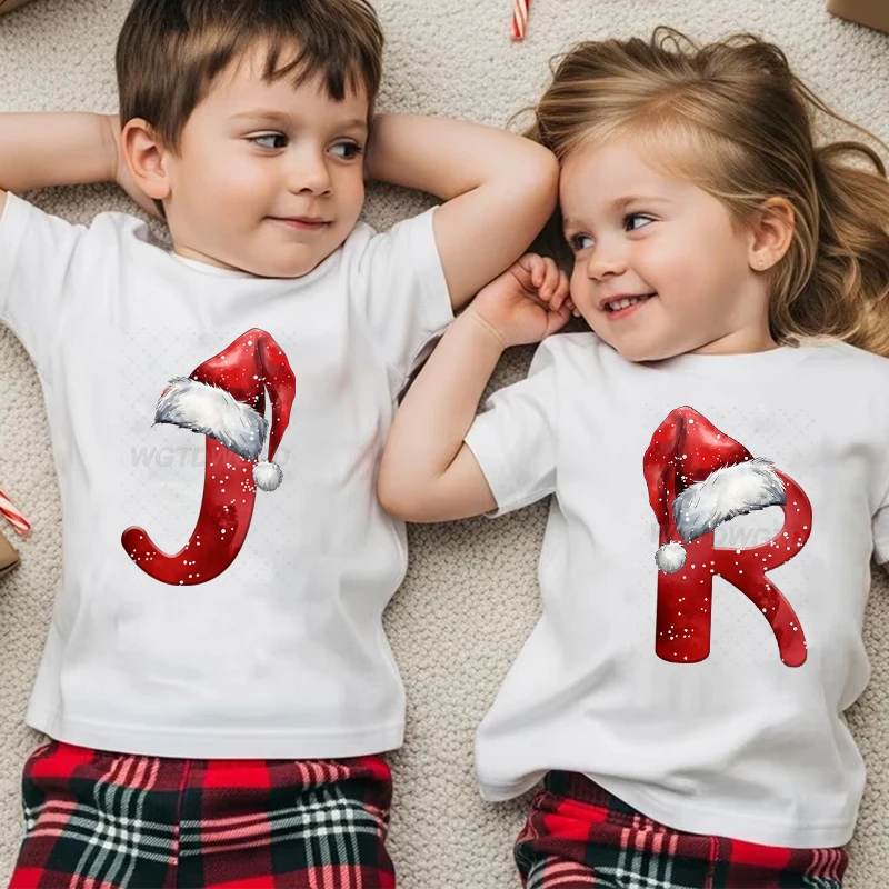 Christmas Letters A-Z Santa Hat Print T-shirt Girls Boys Festive Wear 26 Alphabet Round Neck Top for Holiday Cotton Kids Clothes
Christmas Letters A-Z Santa Hat Print T-shirt Girls Boys Festive Wear 26 Alphabet Round Neck Top for Holiday Cotton Kids Clothes